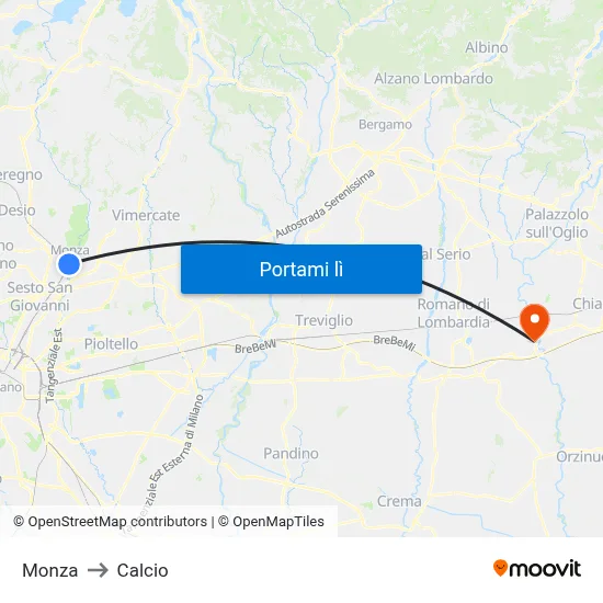 Monza to Calcio map