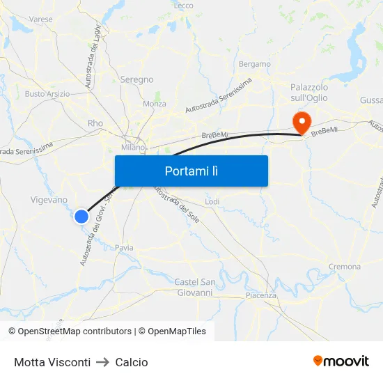 Motta Visconti to Calcio map