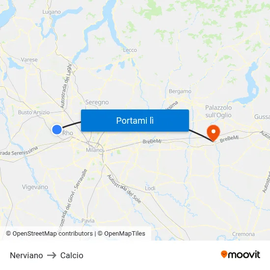 Nerviano to Calcio map