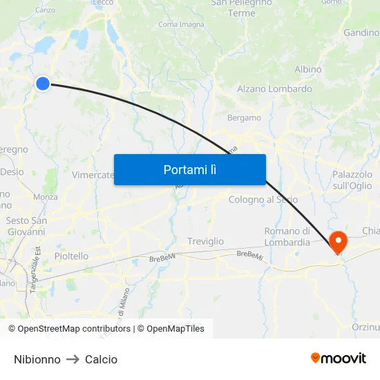 Nibionno to Calcio map