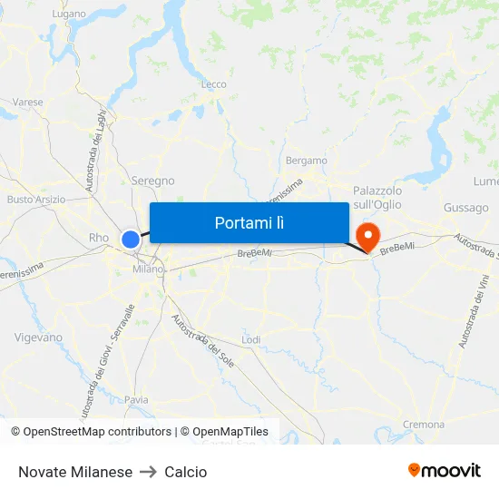 Novate Milanese to Calcio map