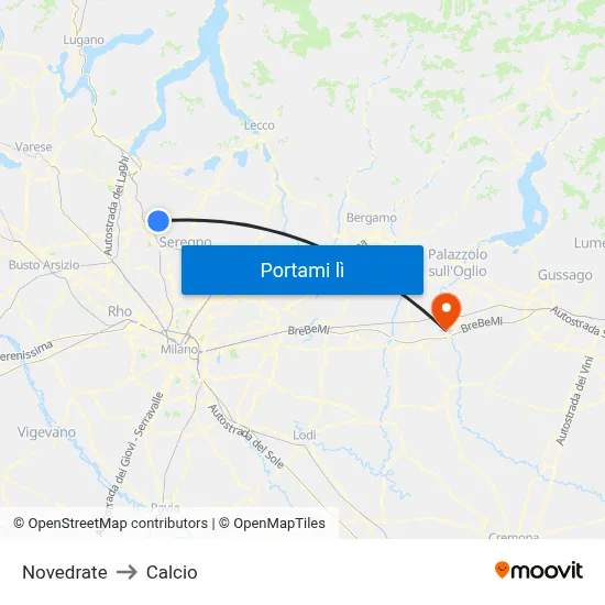 Novedrate to Calcio map