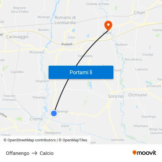 Offanengo to Calcio map