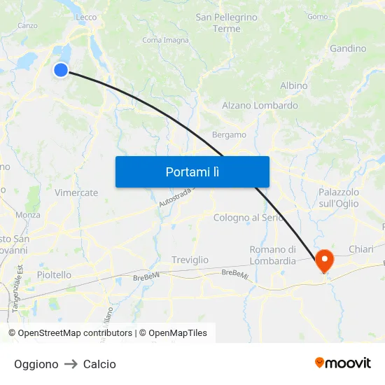 Oggiono to Calcio map