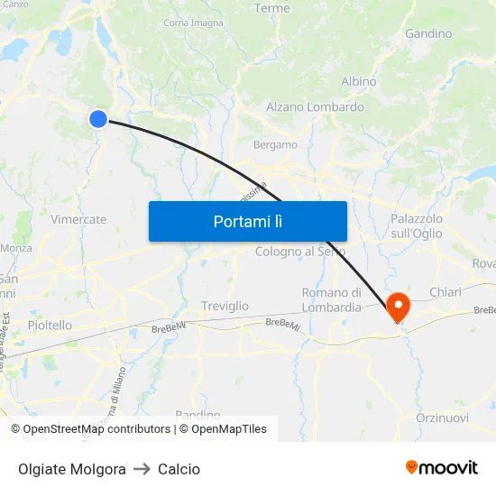 Olgiate Molgora to Calcio map