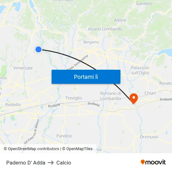 Paderno D' Adda to Calcio map