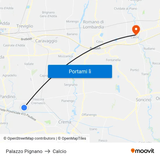 Palazzo Pignano to Calcio map
