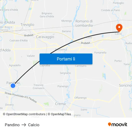 Pandino to Calcio map