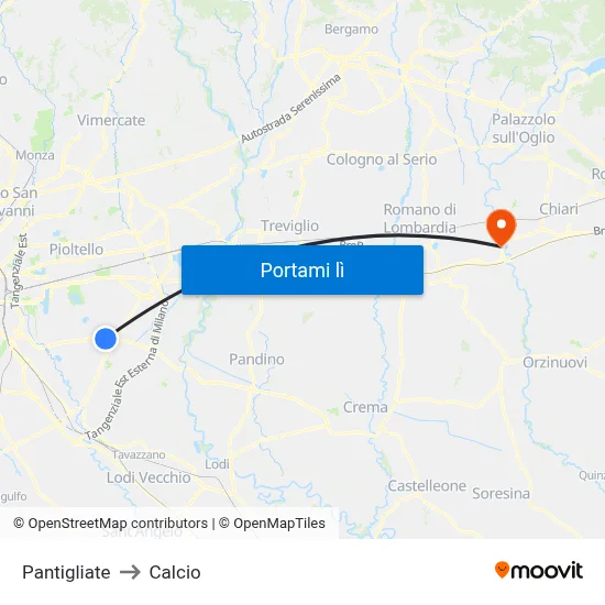 Pantigliate to Calcio map