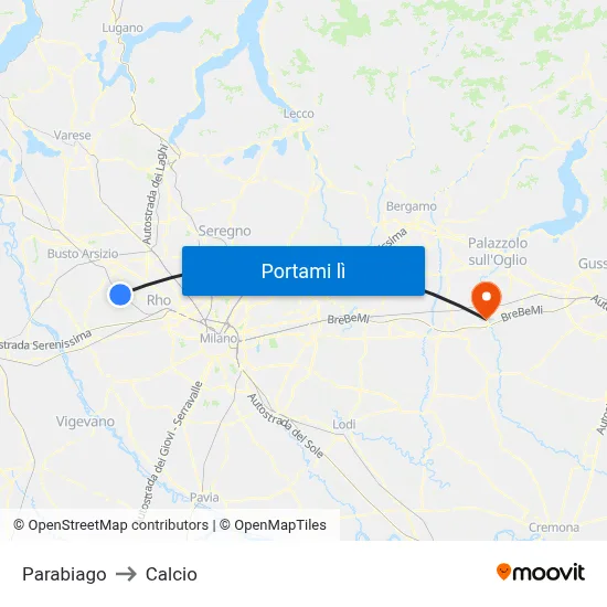 Parabiago to Calcio map