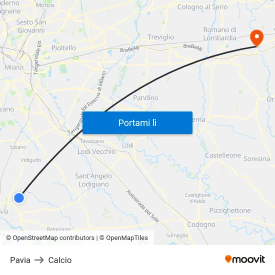 Pavia to Calcio map