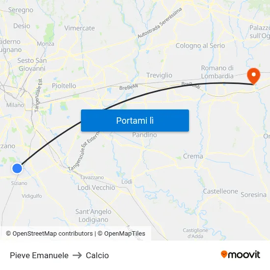 Pieve Emanuele to Calcio map
