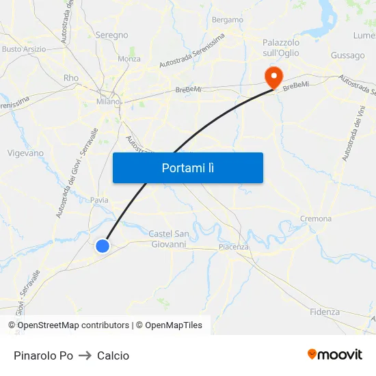 Pinarolo Po to Calcio map