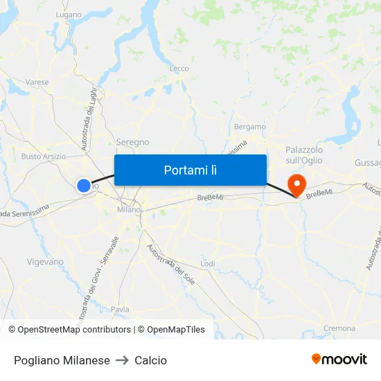 Pogliano Milanese to Calcio map