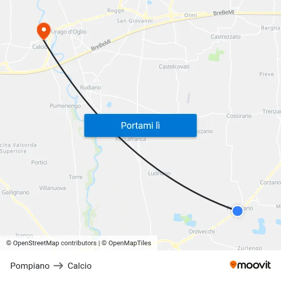 Pompiano to Calcio map