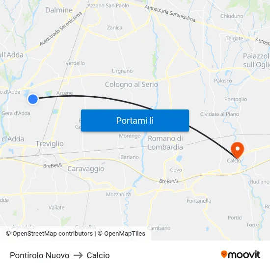 Pontirolo Nuovo to Calcio map