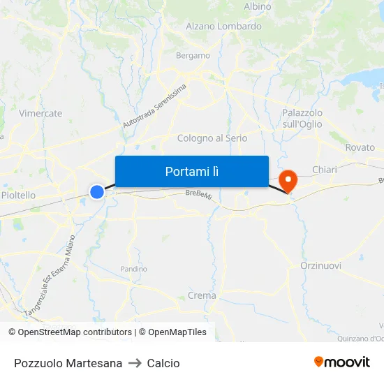 Pozzuolo Martesana to Calcio map