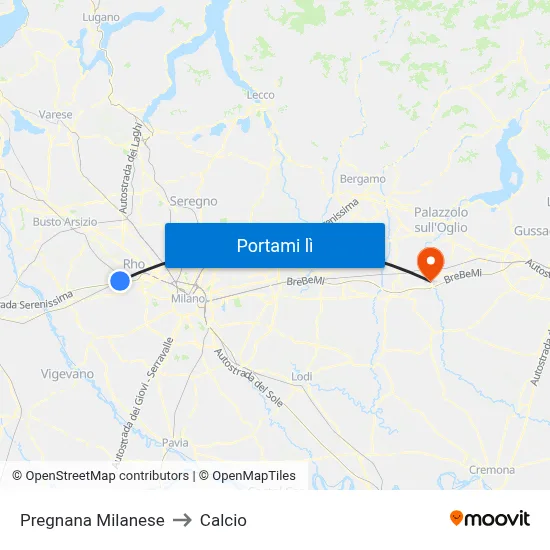 Pregnana Milanese to Calcio map