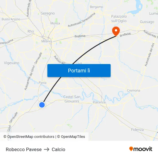 Robecco Pavese to Calcio map