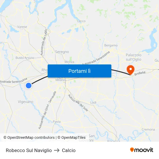 Robecco Sul Naviglio to Calcio map