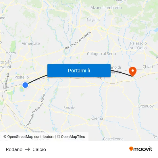 Rodano to Calcio map