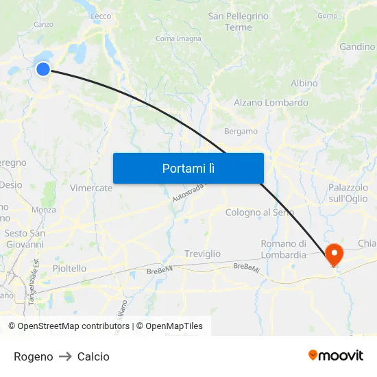 Rogeno to Calcio map