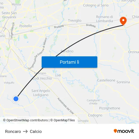 Roncaro to Calcio map