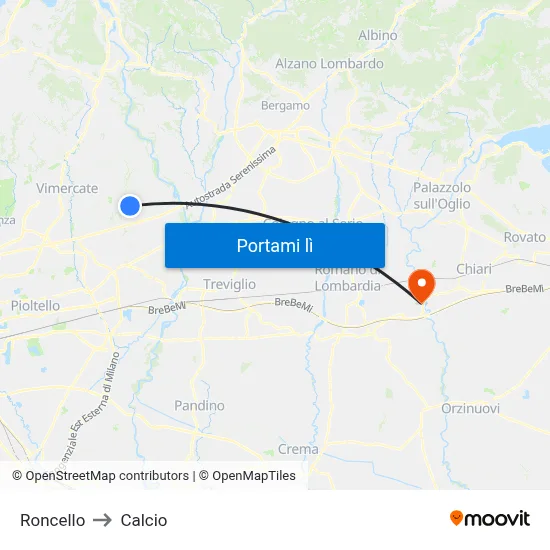 Roncello to Calcio map