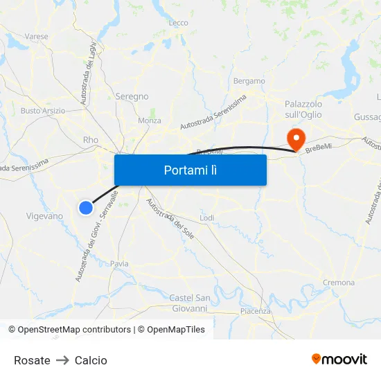 Rosate to Calcio map