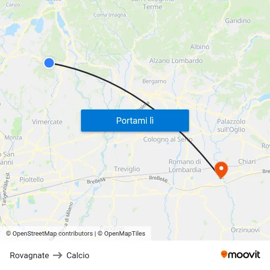 Rovagnate to Calcio map