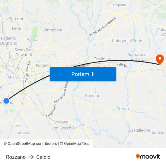 Rozzano to Calcio map