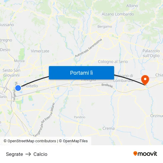 Segrate to Calcio map