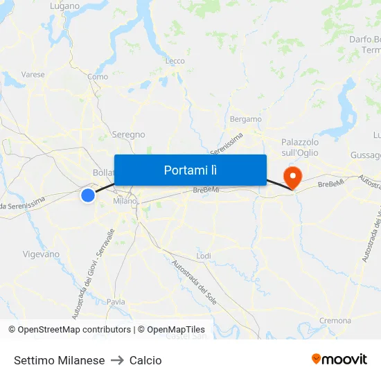 Settimo Milanese to Calcio map