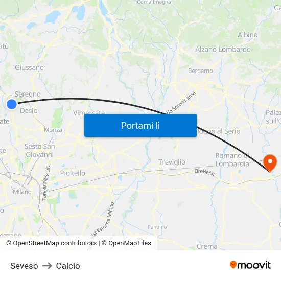 Seveso to Calcio map