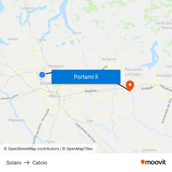 Solaro to Calcio map