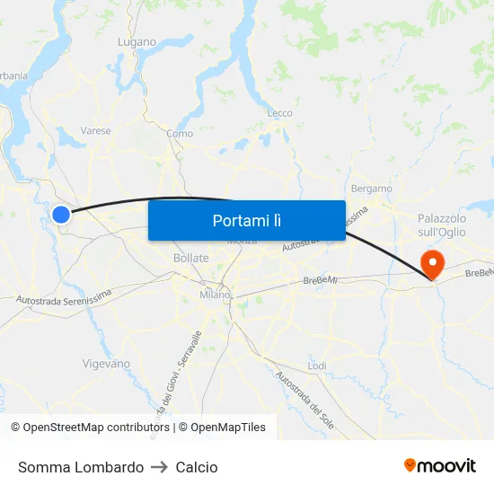 Somma Lombardo to Calcio map