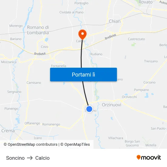 Soncino to Calcio map