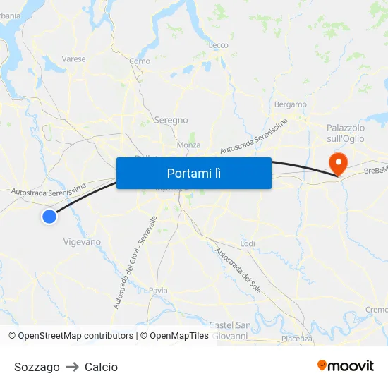 Sozzago to Calcio map
