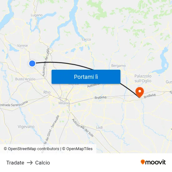 Tradate to Calcio map