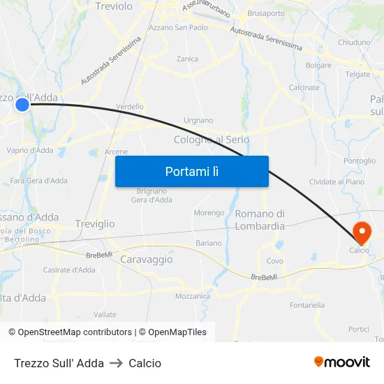 Trezzo Sull' Adda to Calcio map