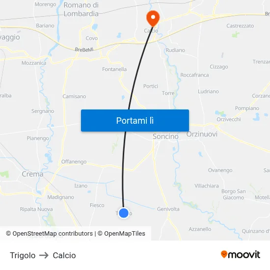 Trigolo to Calcio map
