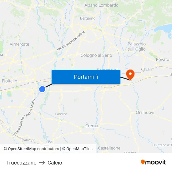Truccazzano to Calcio map