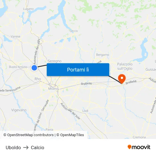 Uboldo to Calcio map
