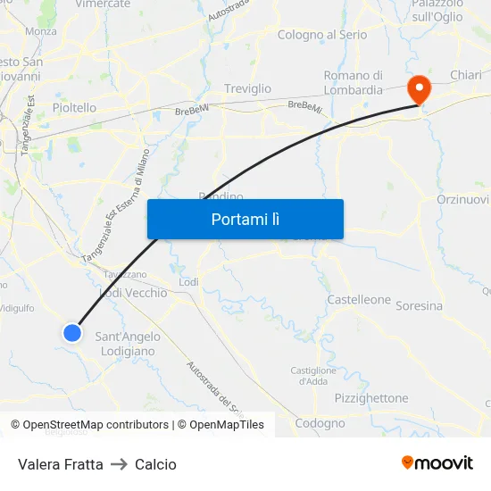 Valera Fratta to Calcio map