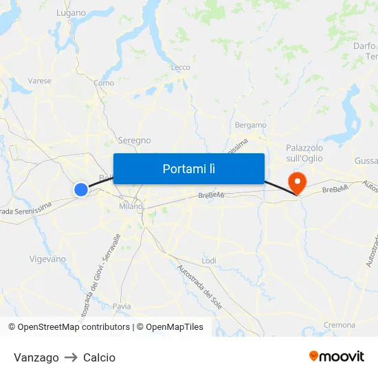 Vanzago to Calcio map