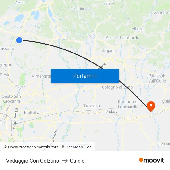 Veduggio Con Colzano to Calcio map