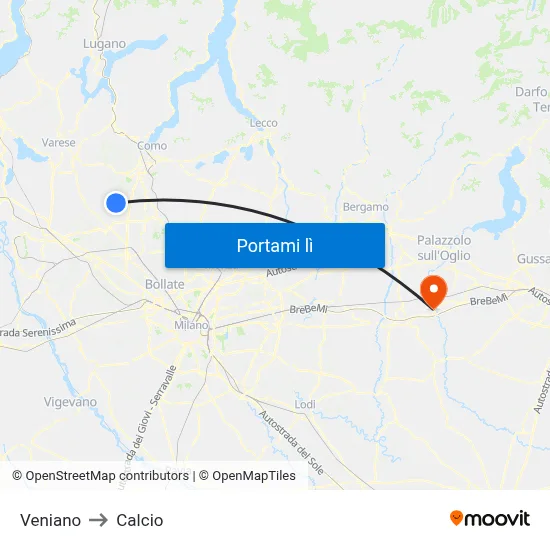 Veniano to Calcio map