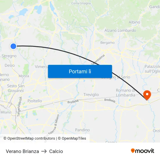 Verano Brianza to Calcio map