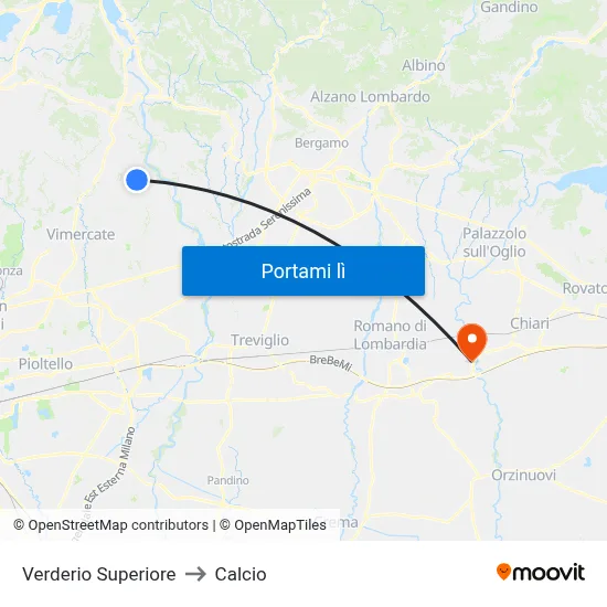 Verderio Superiore to Calcio map