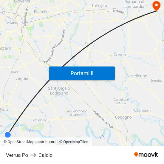 Verrua Po to Calcio map